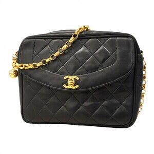Chanel Matelasse Shoulder Bag with Chain in Brilliant Lambskin, Black, Women's